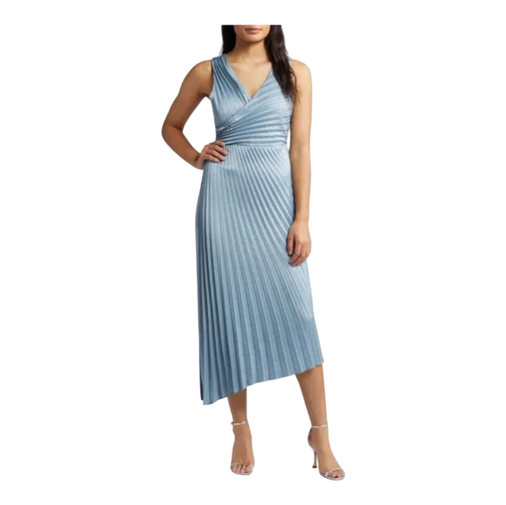 Sam Edelman Light Blue Pleated Asymmetrical Midi Dress